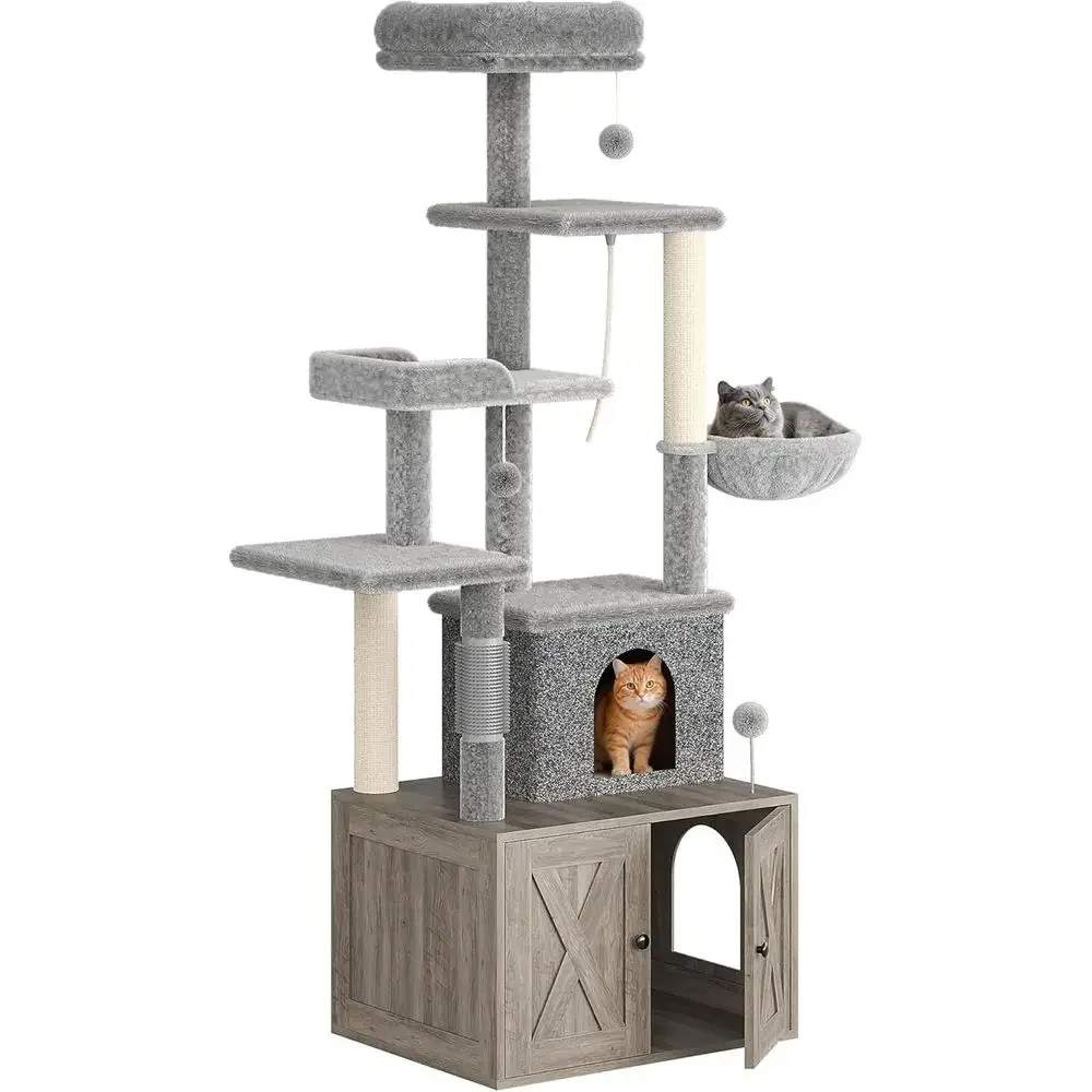 Cat Scratching Post - 대형 다층 고양이 놀이집 (리터박스 포함),