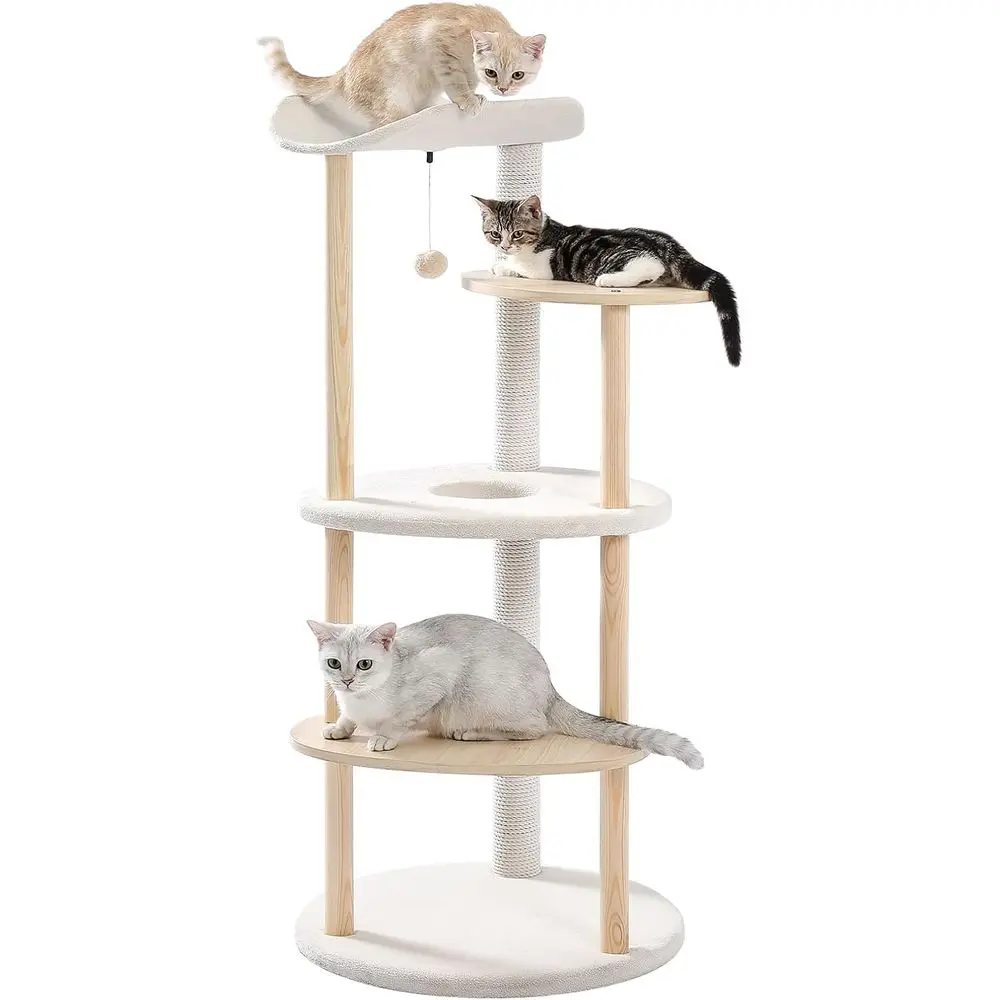 Cat Scratching Post - 5단 베이지색 실내 고양이 타워형 캣타워