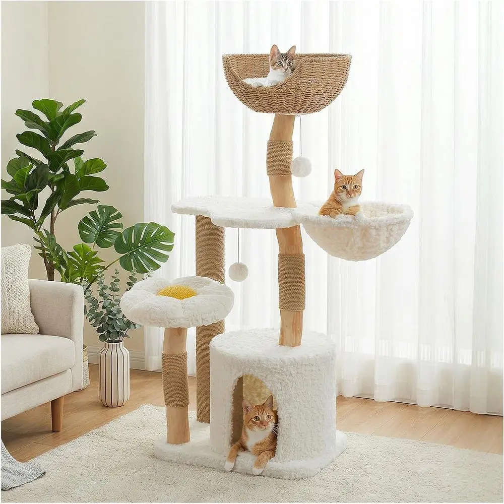 Cat Scratching Post - 48.5인치 높이의 원목 캣타워, 고급 콘도,