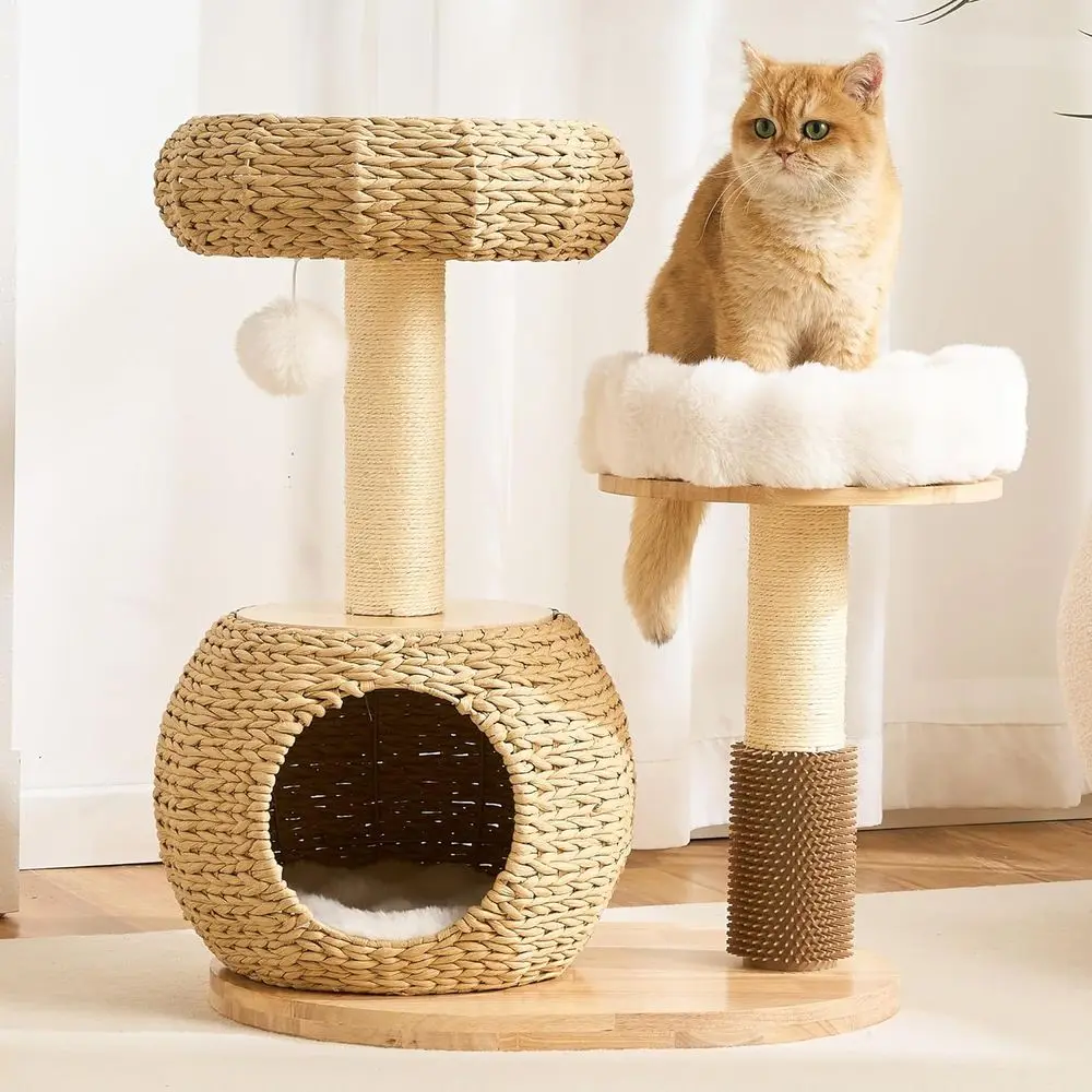 30인치 원목 캣타워, 라탄 침대, 동굴, 플러시 침대 - Cat Scratching Post 리뷰 및 가격
